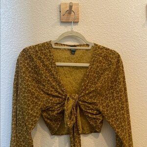 Floral Tie-Front Top in Olive Brown